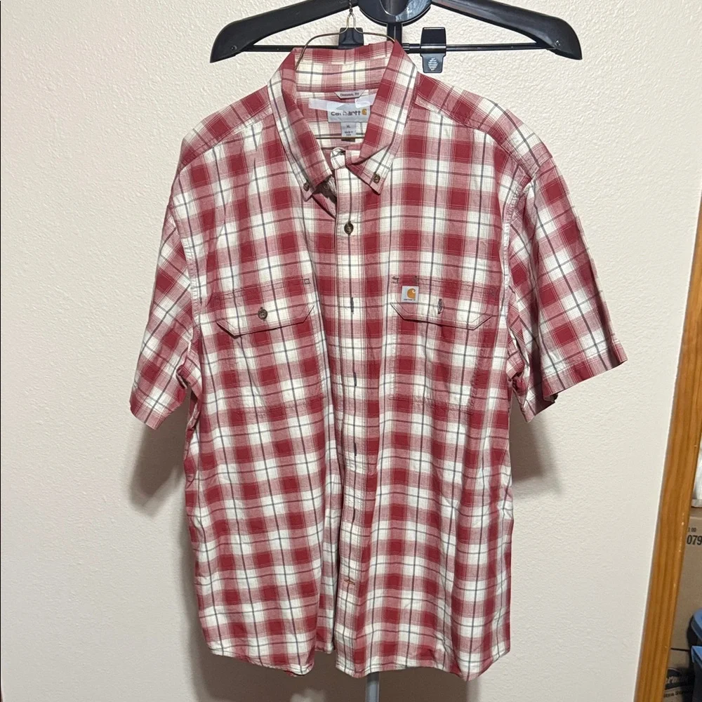 Carhartt Men's Casual Red and White Plaid‎ Shirt